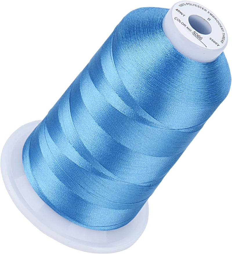 simthread 5500Yds Embroidery Thread, 5000M High-Yardage 40WT 100% Polyester Thread – 170+ Vivid Colors, High-Speed Rated – Compatible with Brother, Singer, Janome & More - Medium Blue S066 - Image 1